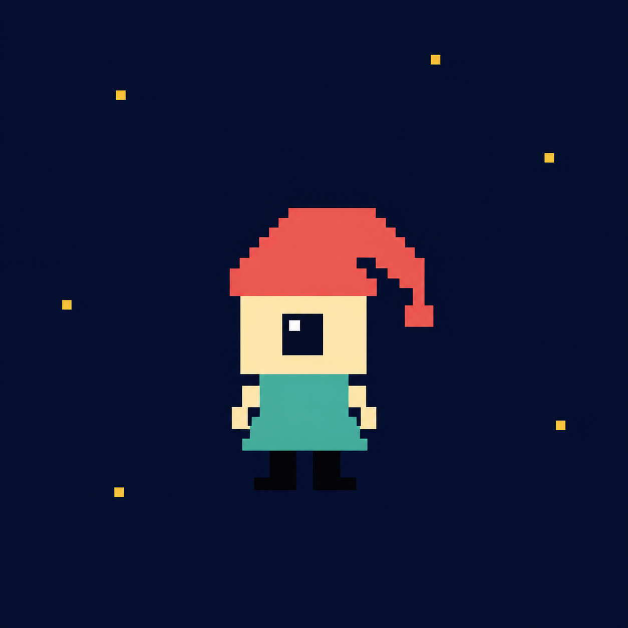 IDLE PAL, a one-eyed 8-bit hero wearing a coral sleep cap